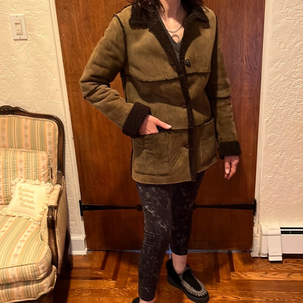 Shearling jacket in green suede